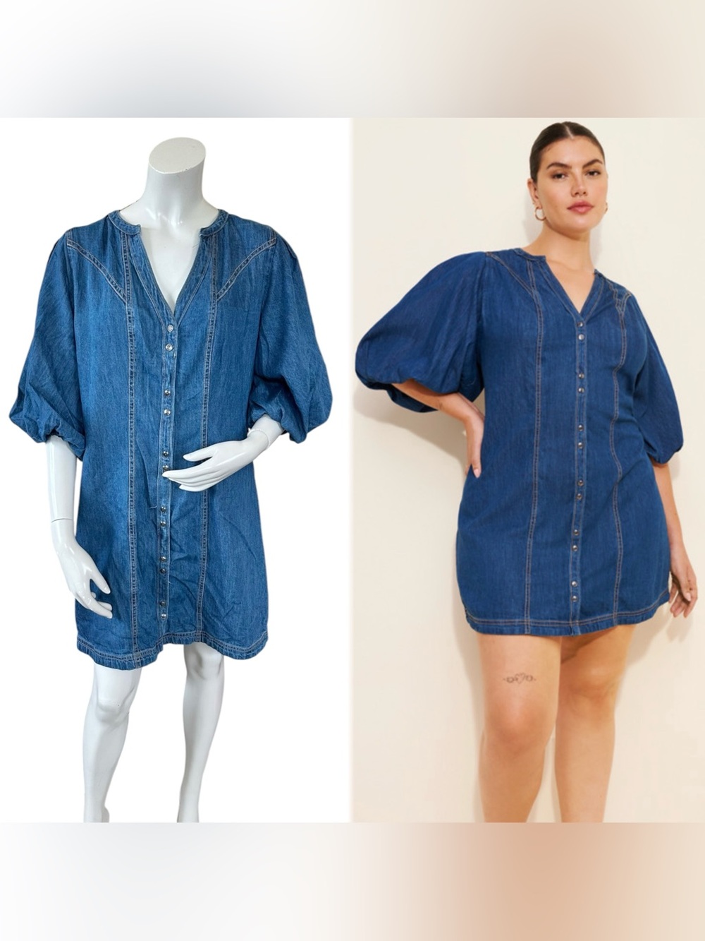 Anthropologie Pilcro Denim Puff Sleeve Button Down Mini Dress Size XL